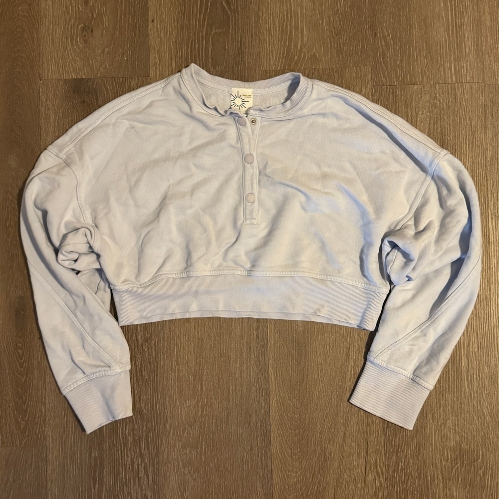 Offline by Aerie Women Light Blue Cropped Henley Sweatshirt Thumbholes Small
